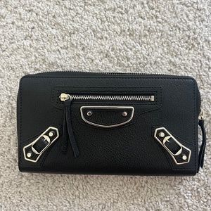 Balenciaga motorcross wallet grained leather black with silver hardware